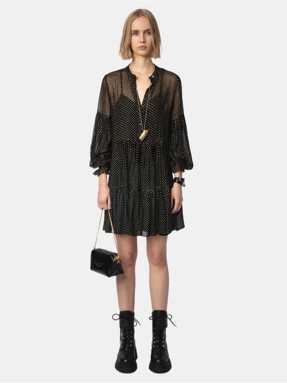 Zadig & Voltaire Randy Mousseline Sparle Noir Dress - Picture 1 of 13